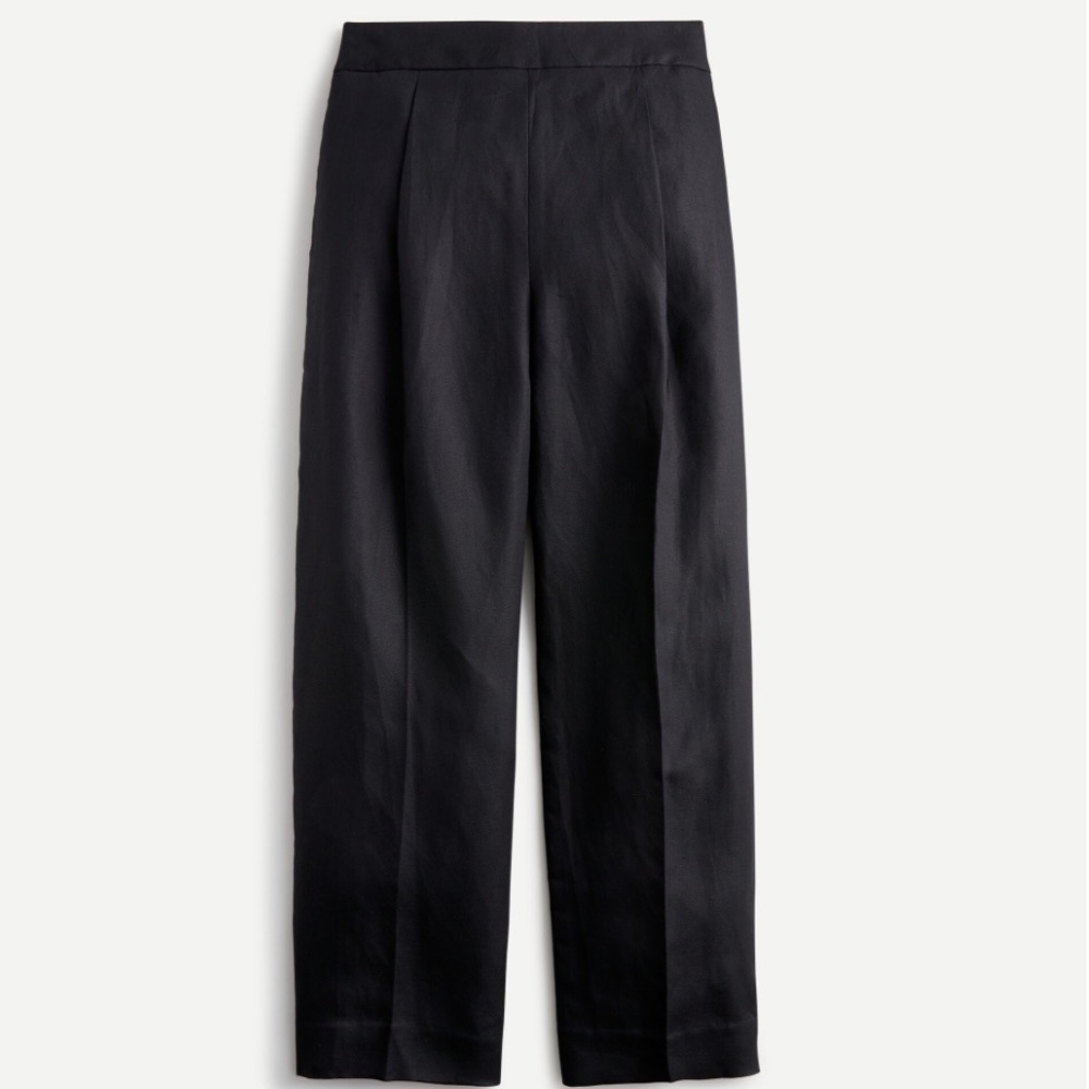 Black Jcrew PETITE HIGH-RISE PLEATED LINEN PANT 0P